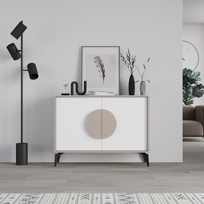 Mourah Home Gora Console - Modern Sideboard With 2 Doors - Storage Cabinet For Living Room, Office, Lounge, Dining Room, Kitchen, Hallway - 35.6X82X110 Cm - White- Light Mocha- 2 Years Warranty - Image 1